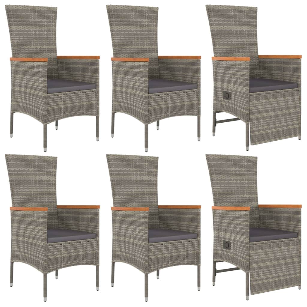 Outdoor Dining: 7-Piece Grey Poly Rattan Garden Set with Cushions