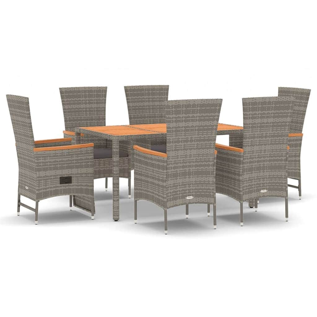 Outdoor Dining: 7-Piece Grey Poly Rattan Garden Set with Cushions