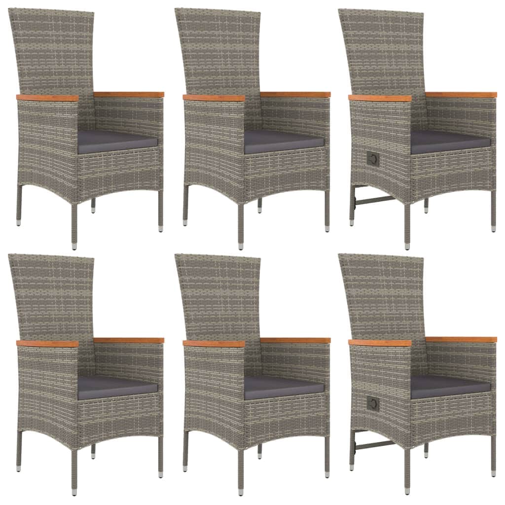Outdoor Dining: 7-Piece Grey Poly Rattan Garden Set with Cushions