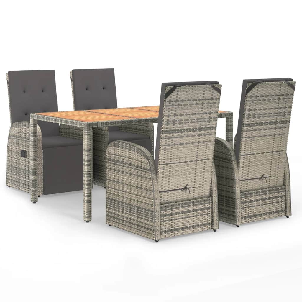 Outdoor Dining Delight: 5-Piece Grey Rattan Cushioned Set