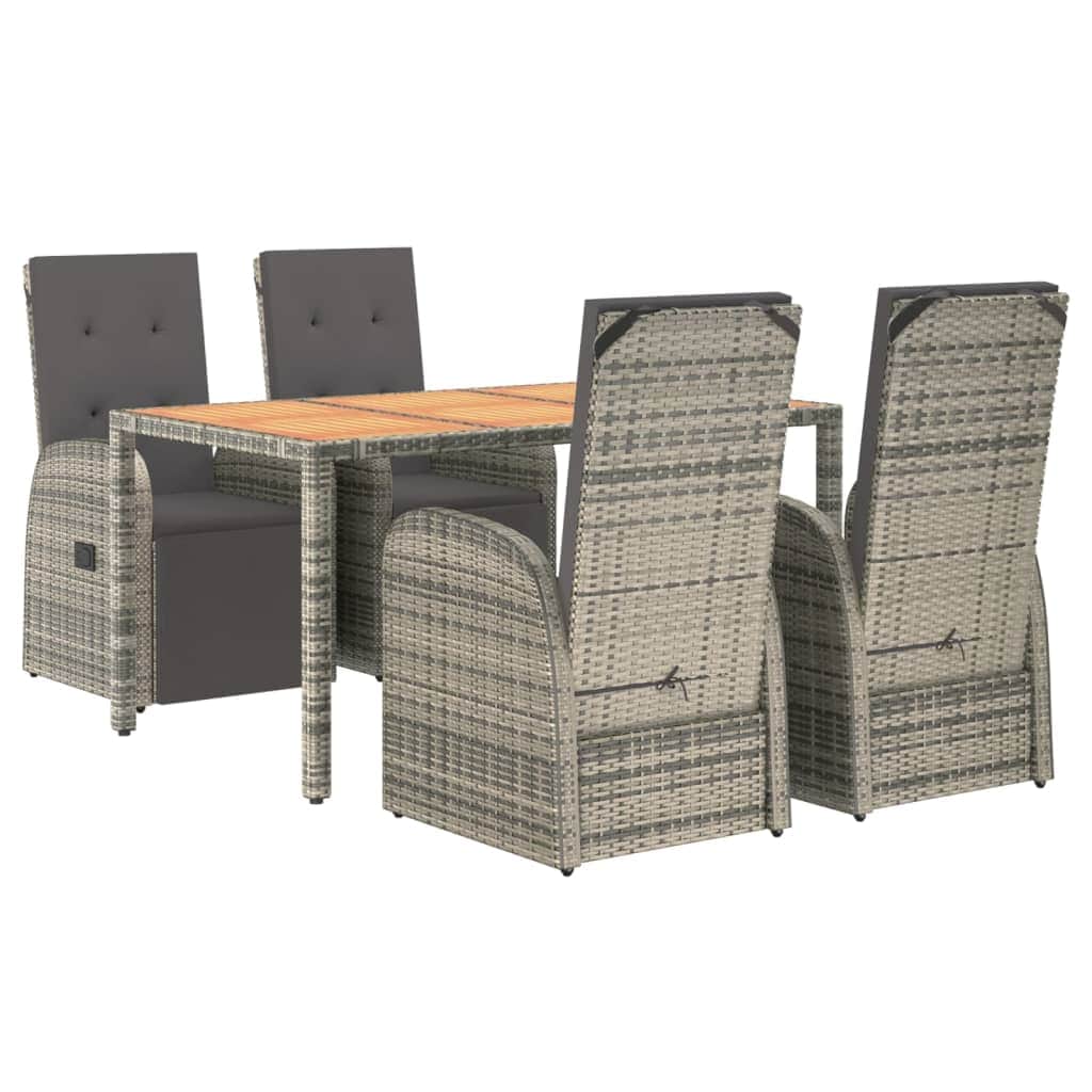 Outdoor Dining Delight: 5-Piece Grey Rattan Cushioned Set