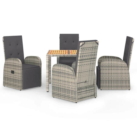 Outdoor Dining Delight: 5-Piece Grey Rattan Cushioned Set