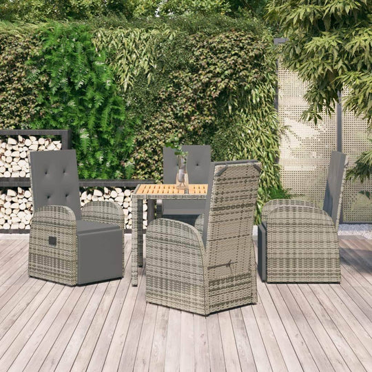 Outdoor Dining Delight: 5-Piece Grey Rattan Cushioned Set