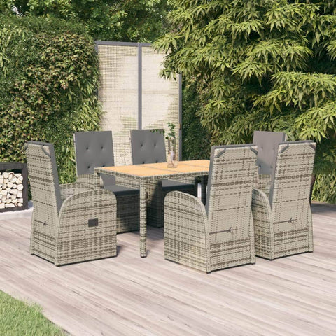 Outdoor Dining Delight: 7-Piece Grey Rattan Cushioned Set