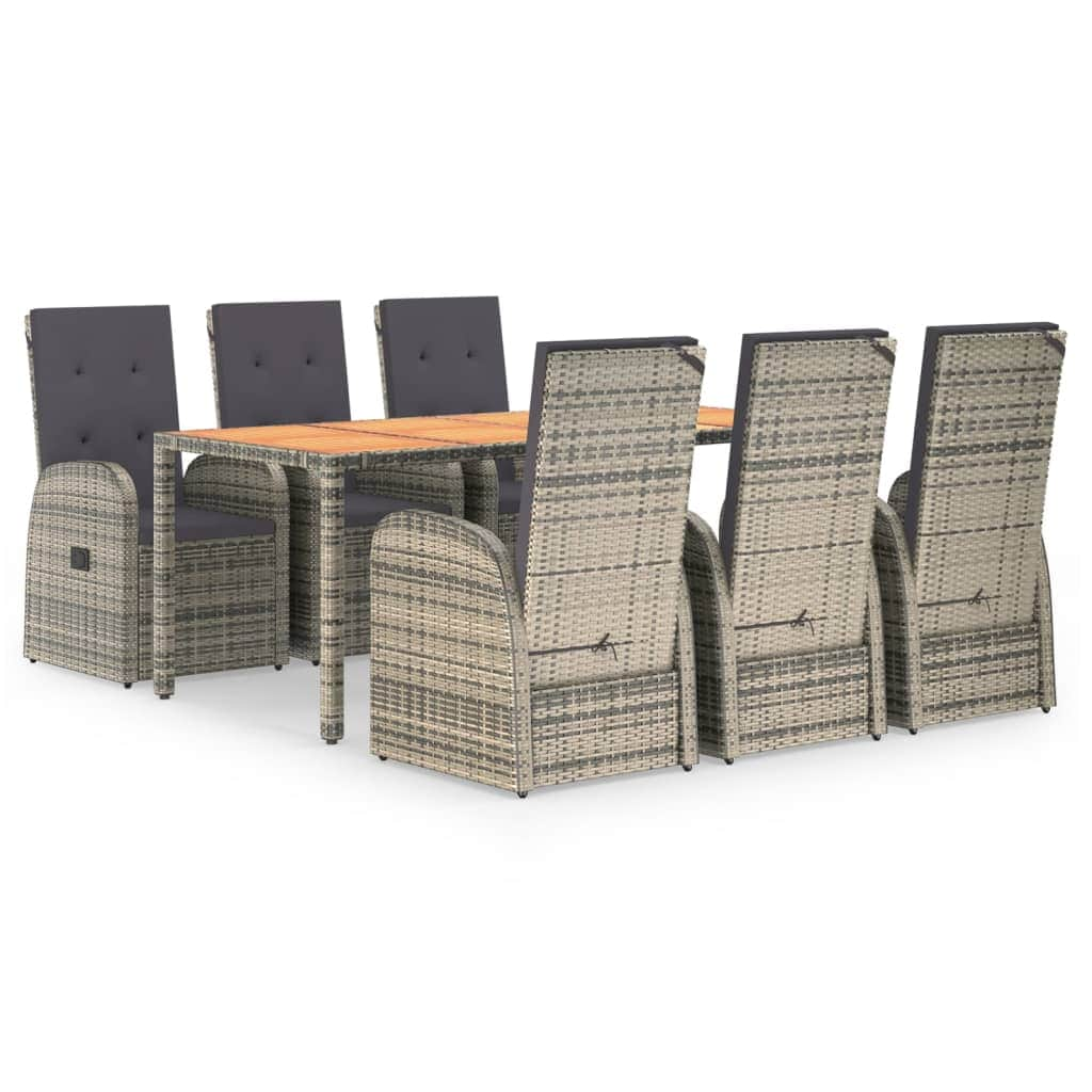 Outdoor Dining Delight: 7-Piece Grey Rattan Cushioned Set