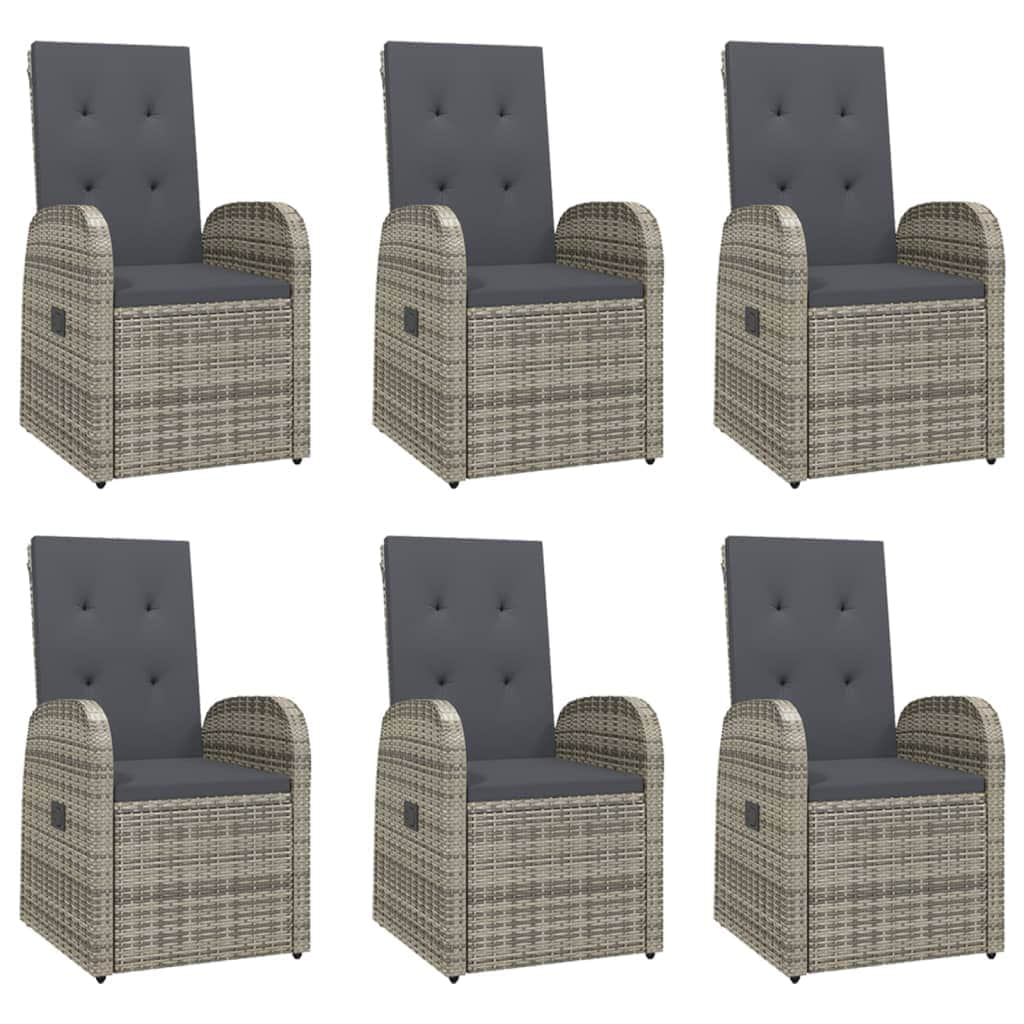 Outdoor Dining Delight: 7-Piece Grey Rattan Cushioned Set