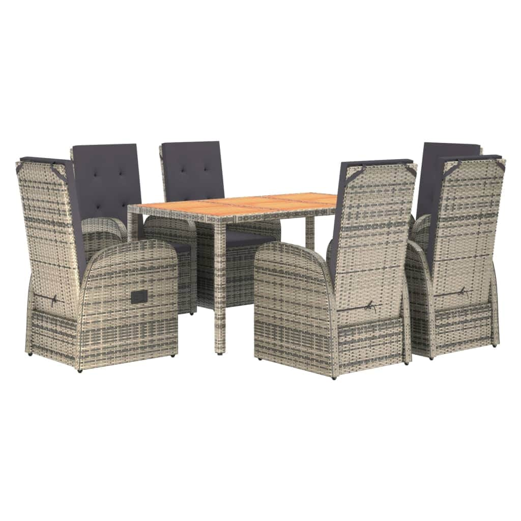 Outdoor Dining Delight: 7-Piece Grey Rattan Cushioned Set