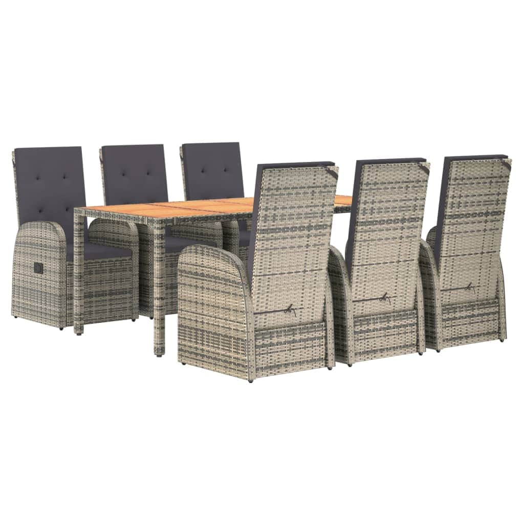 Outdoor Dining Delight: 7-Piece Grey Rattan Cushioned Set