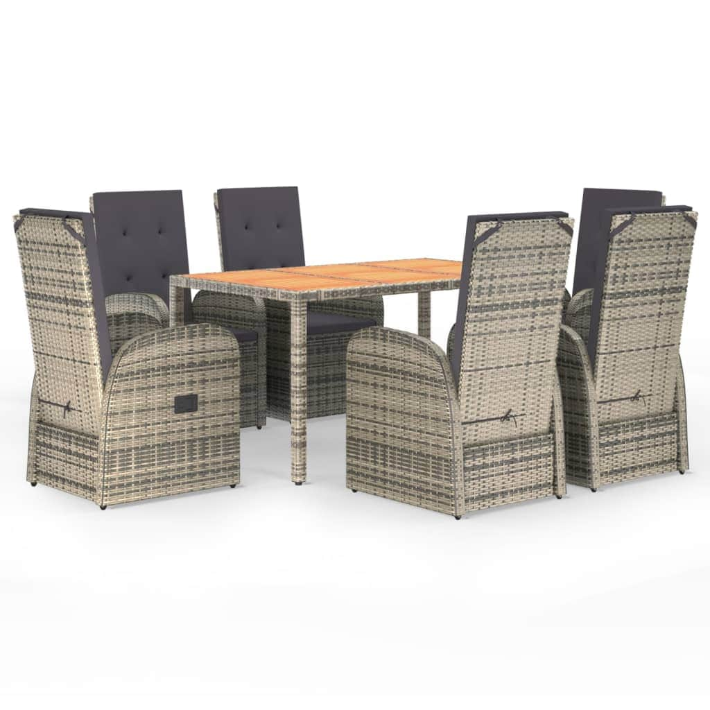 Outdoor Dining Delight: 7-Piece Grey Rattan Cushioned Set