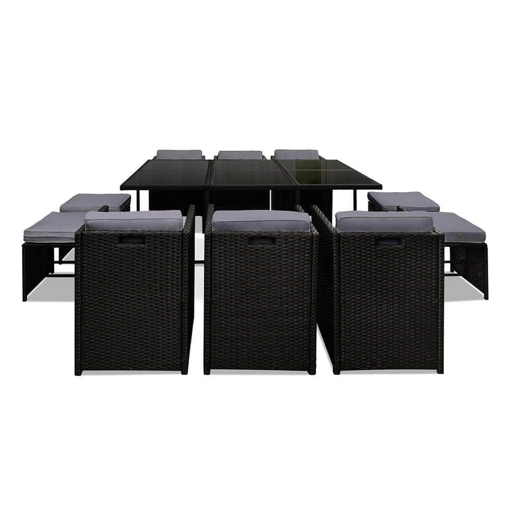 Outdoor Dining Set 11 Piece Wicker Table Chairs Setting Black