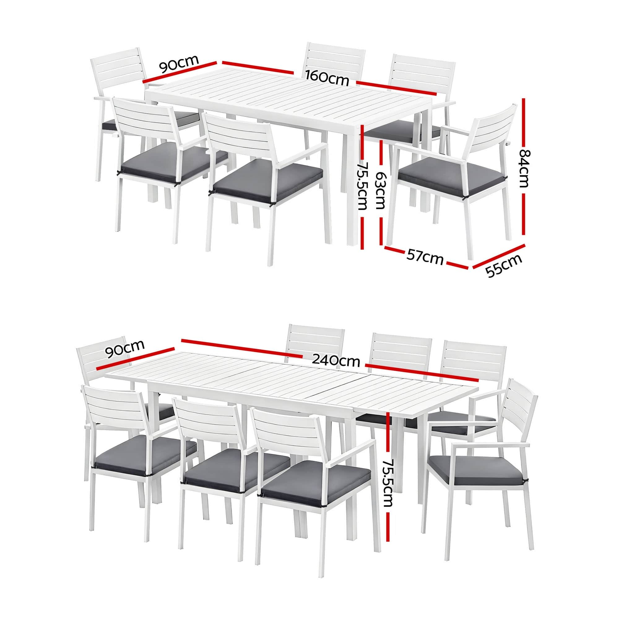 Outdoor Dining Set 9PCS Aluminium Extendable Table Chairs Patio