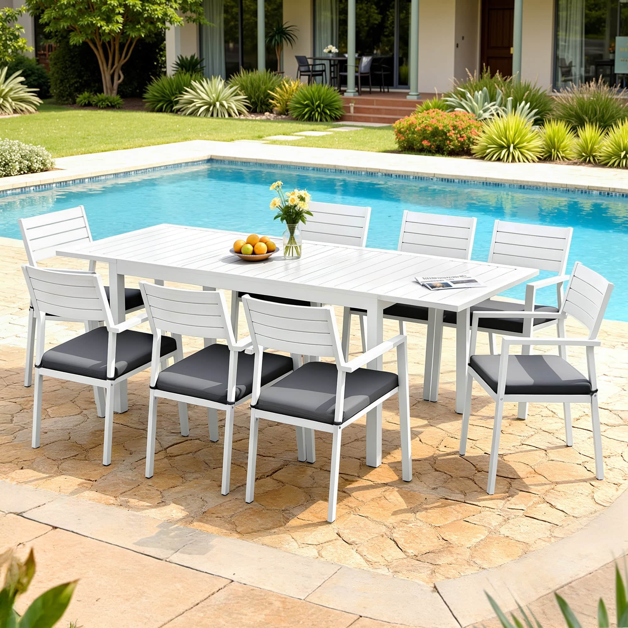 Outdoor Dining Set 9PCS Aluminium Extendable Table Chairs Patio