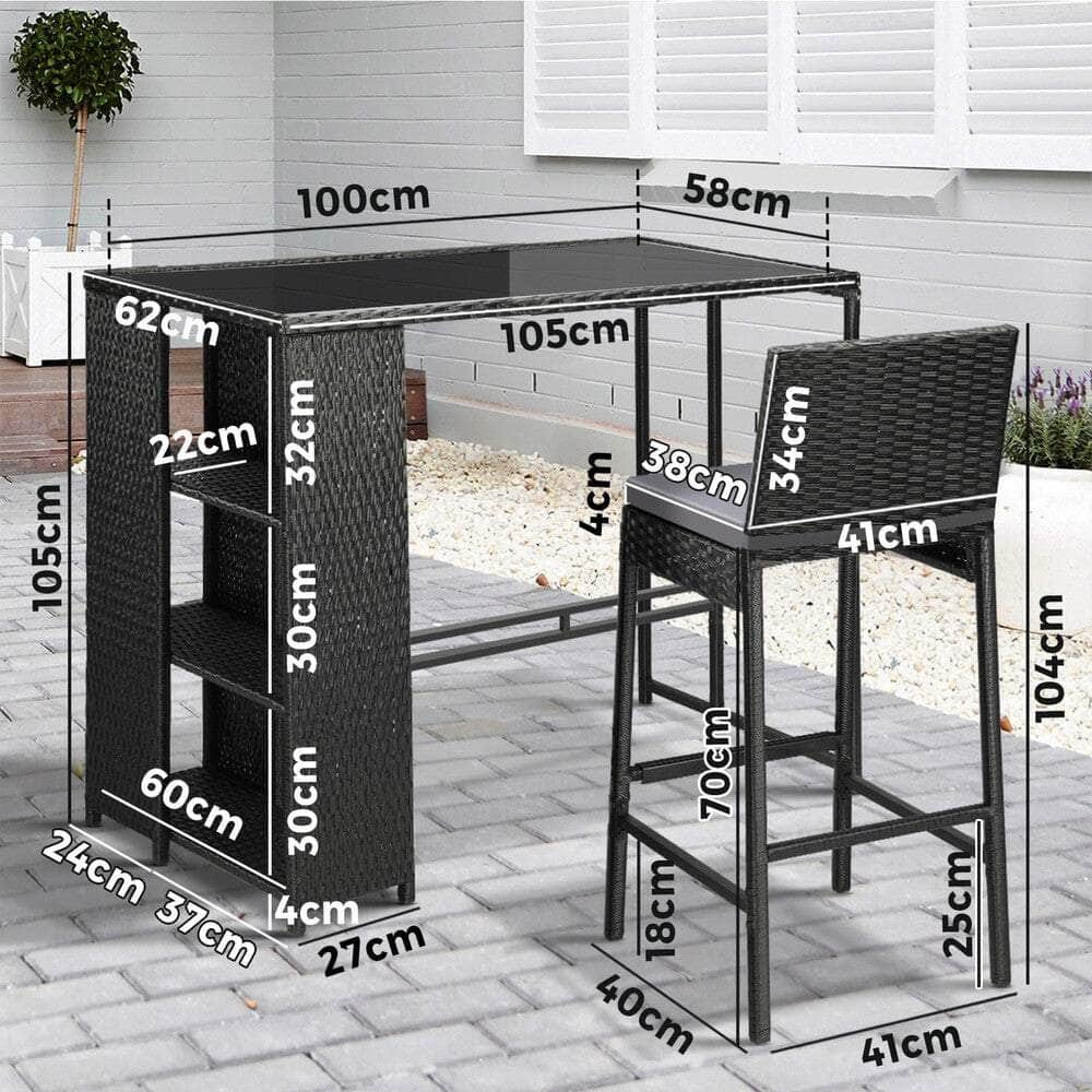 Outdoor Dining Set Patio Furniture Rattan Bar Table Chairs Bar Stools Set