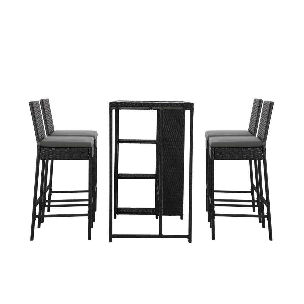 Outdoor Dining Set Patio Furniture Rattan Bar Table Chairs Bar Stools Set