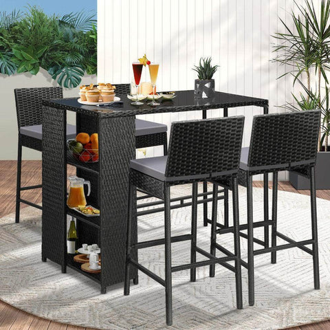 Outdoor Dining Set Patio Furniture Rattan Bar Table Chairs Bar Stools Set