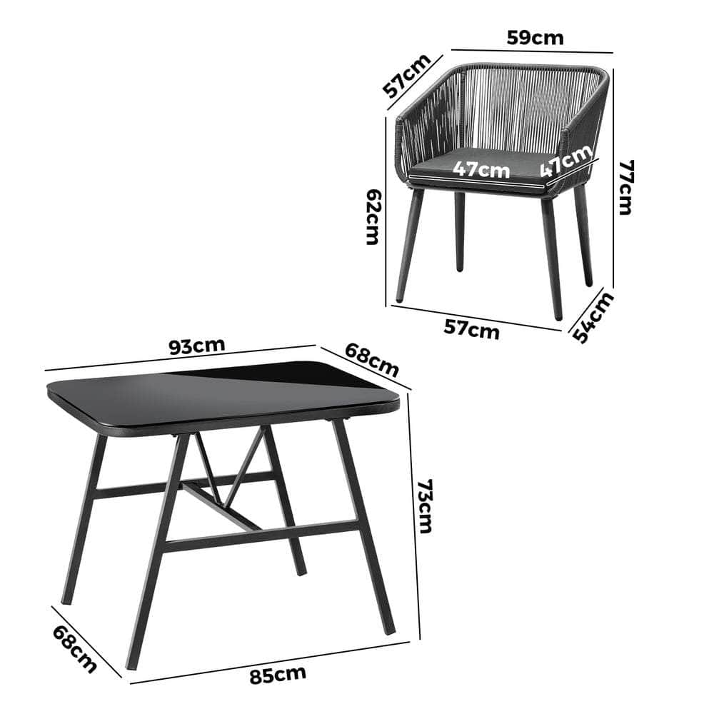 Outdoor Dining Setting 3 Piece Lounge Patio Furniture Table Chairs Set