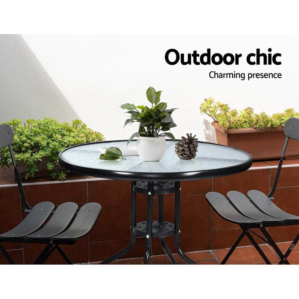 Outdoor Dining Table Bar Setting Steel Glass 70CM