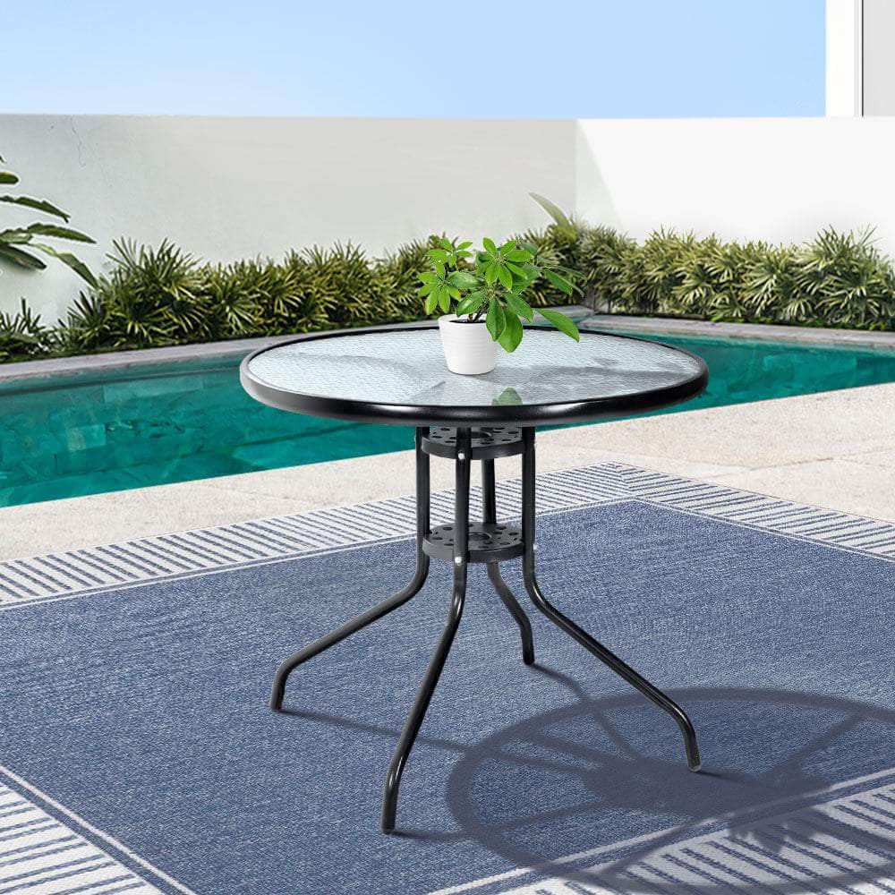 Outdoor Dining Table Bar Setting Steel Glass 70CM