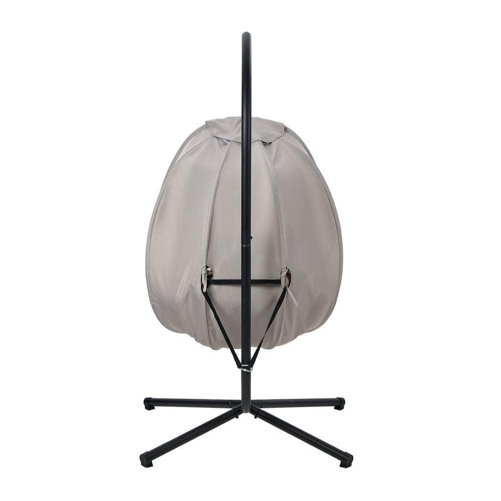 Outdoor Egg Hanging Chair Swing Seat with Stand Cushions Beige & Grey