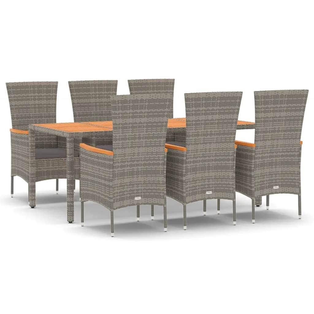 Outdoor Ensemble: 7-Piece Poly Rattan Garden Dining Set in Grey with Cushions