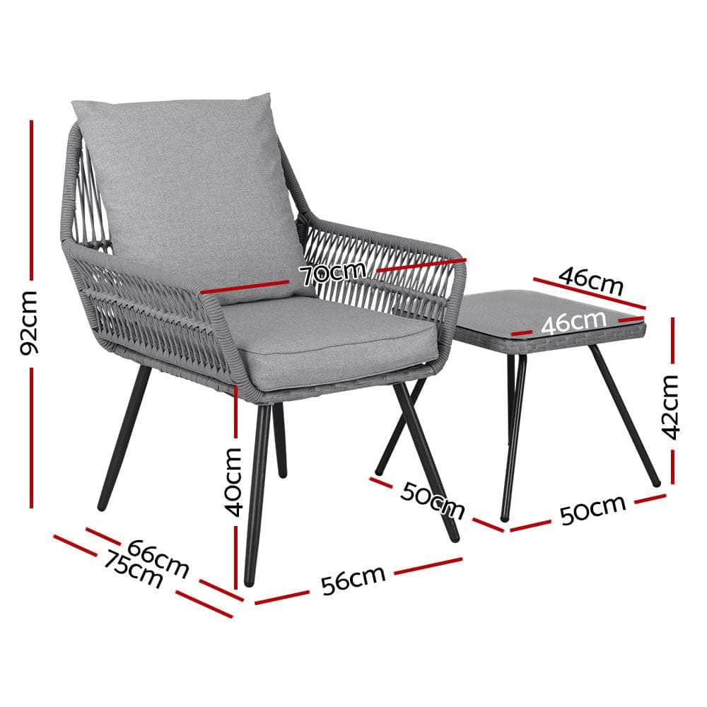 Outdoor Furniture 3-Piece Lounge Setting Chairs Table Bistro Set Patio