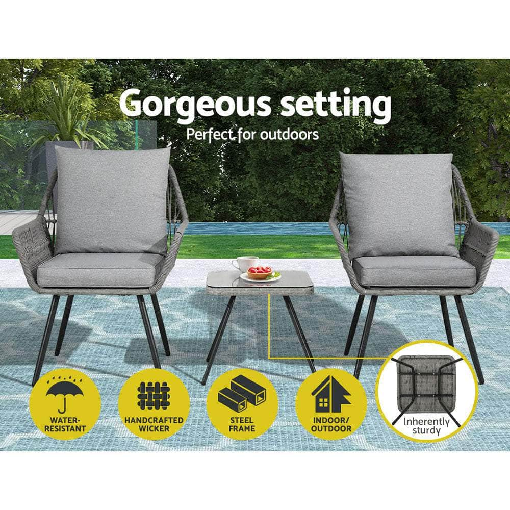 Outdoor Furniture 3-Piece Lounge Setting Chairs Table Bistro Set Patio