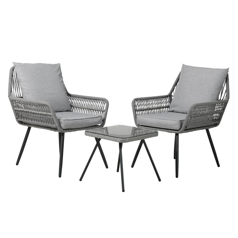 Outdoor Furniture 3-Piece Lounge Setting Chairs Table Bistro Set Patio