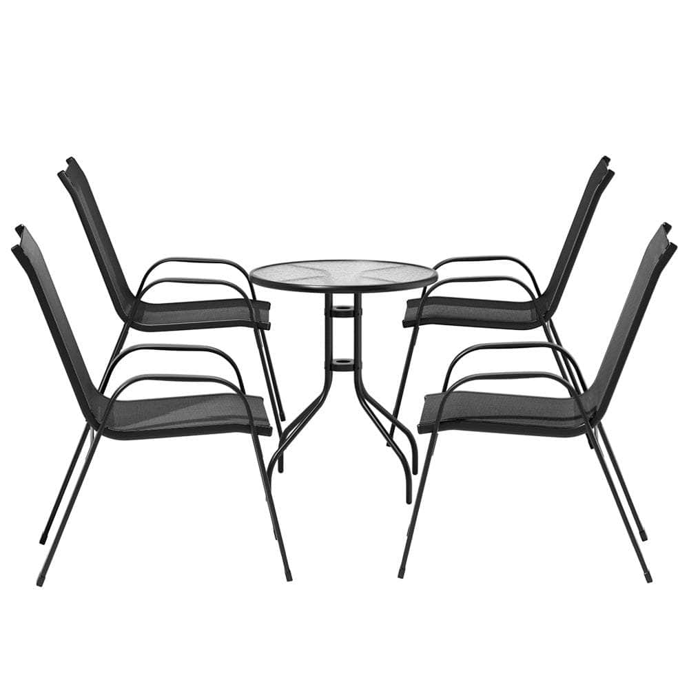 5Pc Bistro Set Outdoor Table And Chairs Stackable Outdoor Furniture Black with Outdoor Sofas & Lounge Sets
