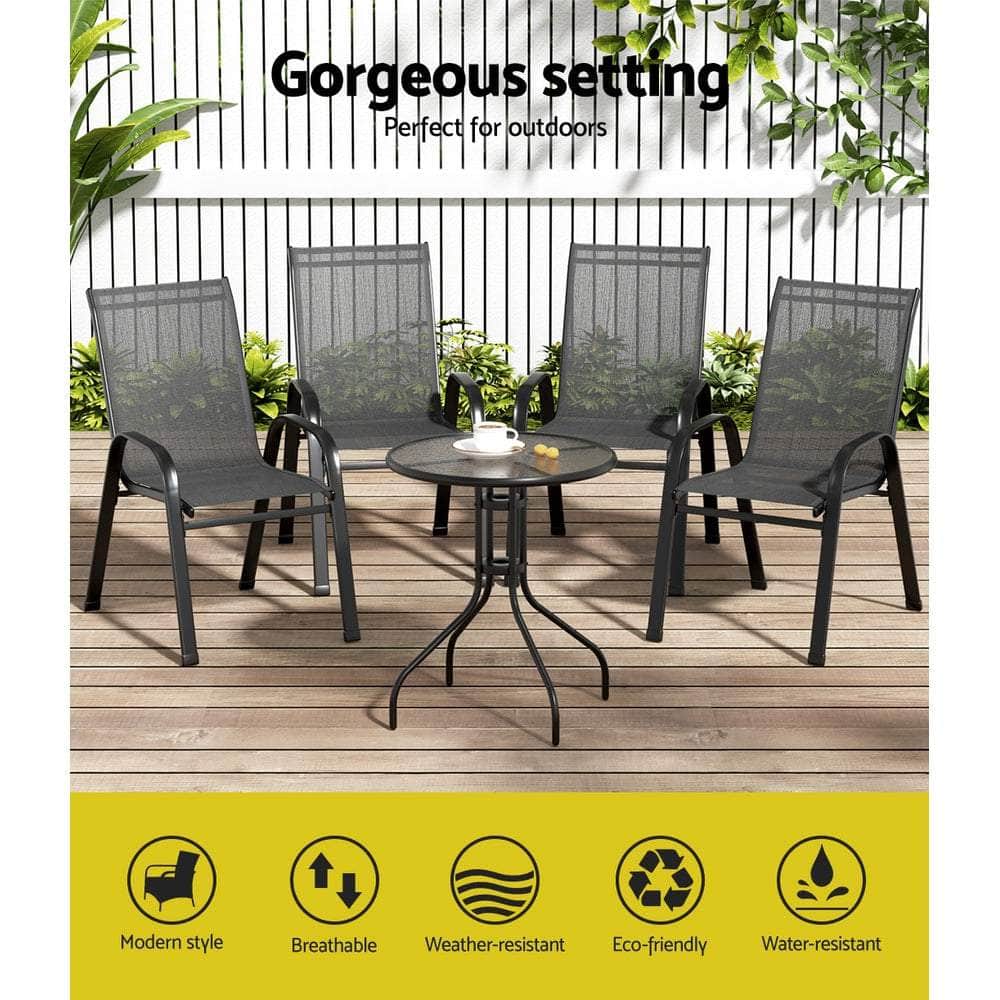 5Pc Bistro Set Outdoor Table And Chairs Stackable Outdoor Furniture Black with Black colour