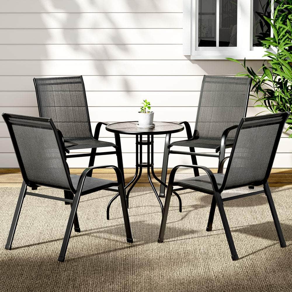 5Pc Bistro Set Outdoor Table And Chairs Stackable Outdoor Furniture Black, Patio Coffee