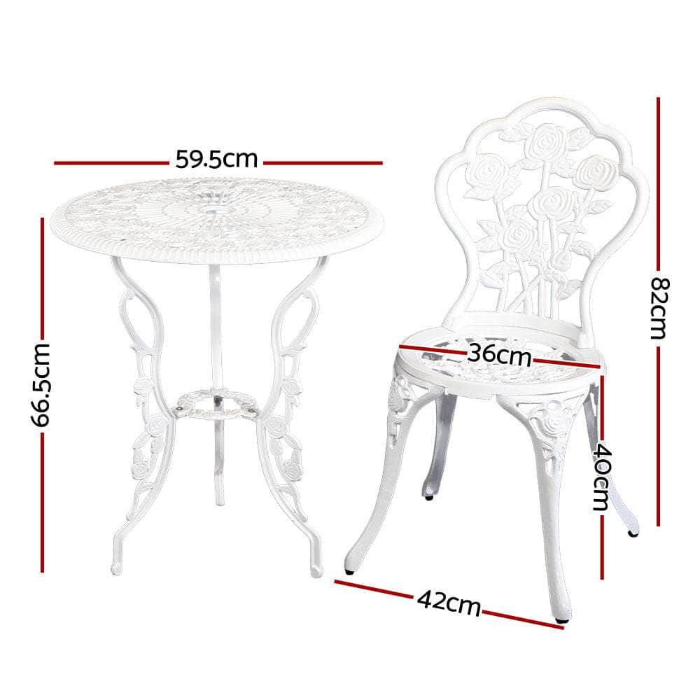 Outdoor Furniture Chairs Table 3pc Aluminium Bistro White