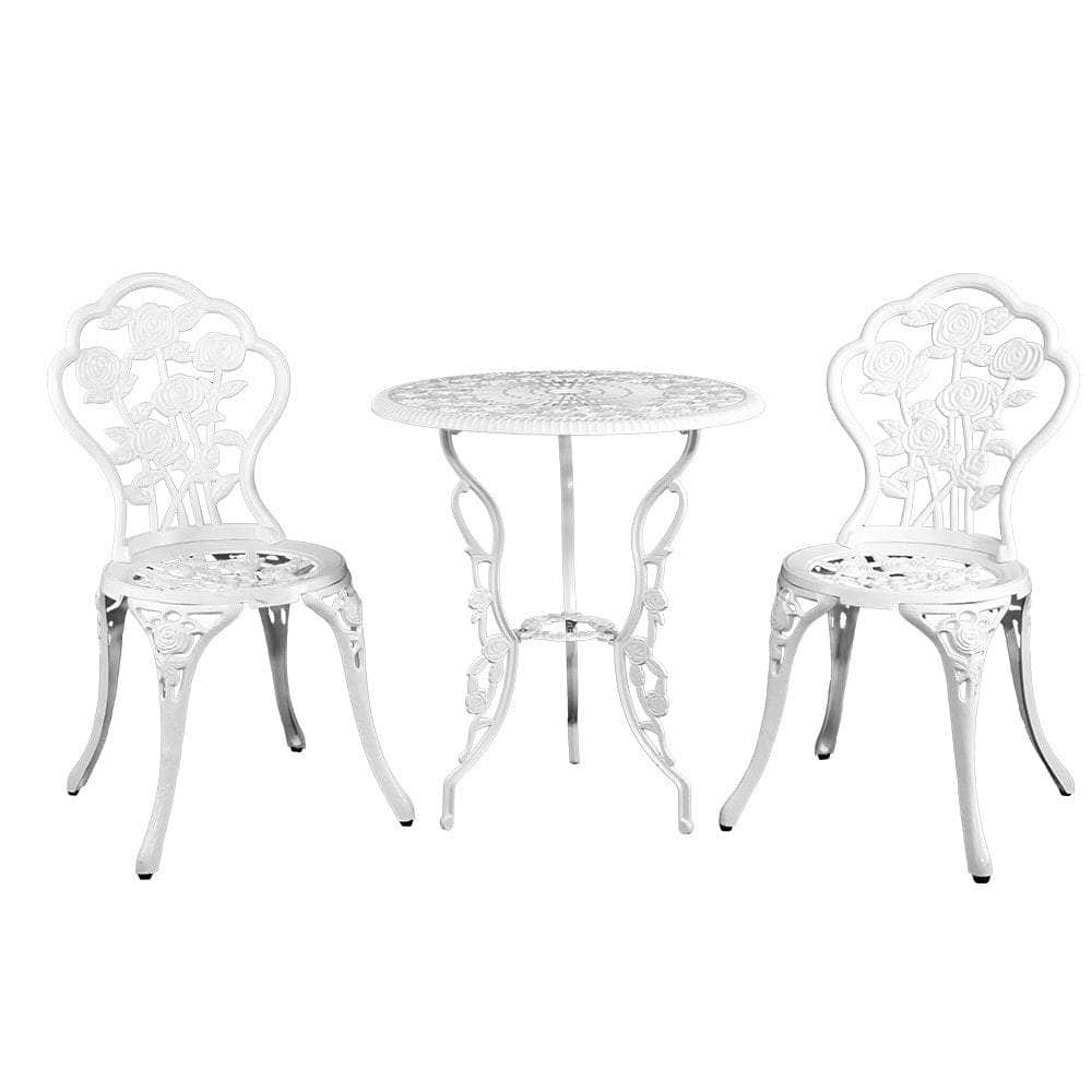 Outdoor Furniture Chairs Table 3pc Aluminium Bistro White