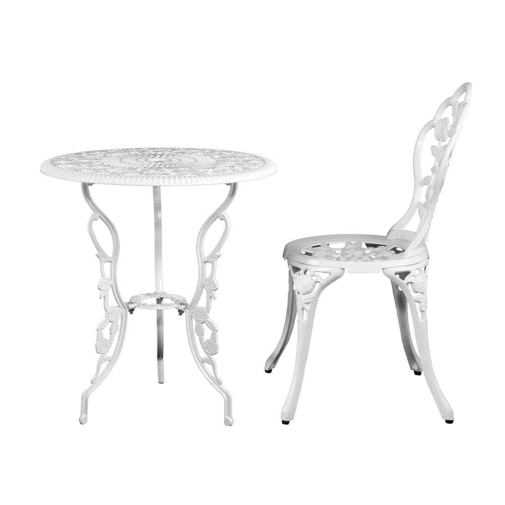 Outdoor Furniture Chairs Table 3pc Aluminium Bistro White