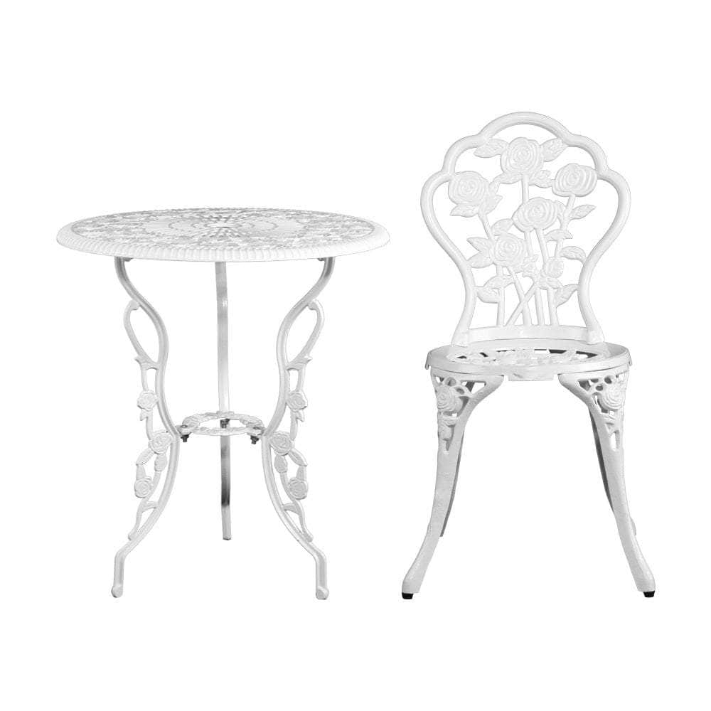 Outdoor Furniture Chairs Table 3pc Aluminium Bistro White