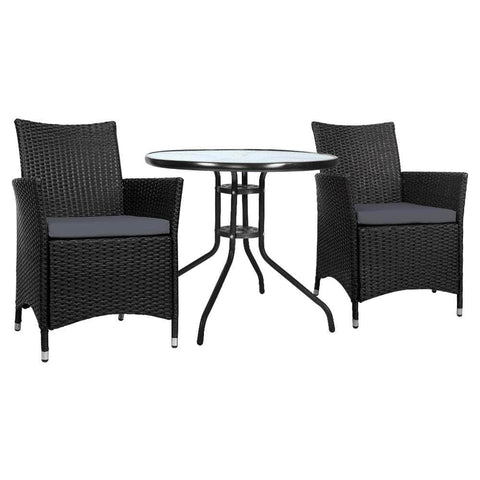 3Pc Bistro Set Outdoor Furniture Rattan Table Chairs Cushion Patio Garden Idris