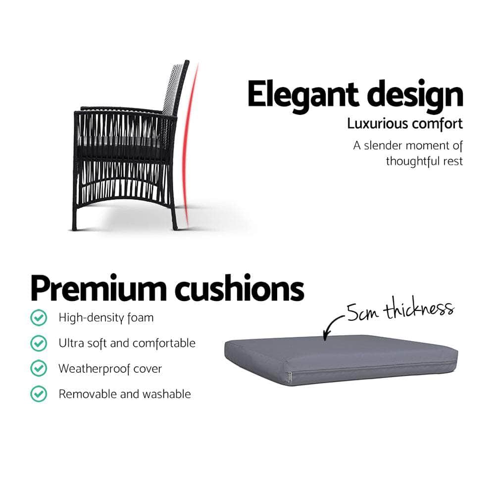 Outdoor Furniture Dining Chairs Rattan Garden Patio Cushion Black x2 Gardeon