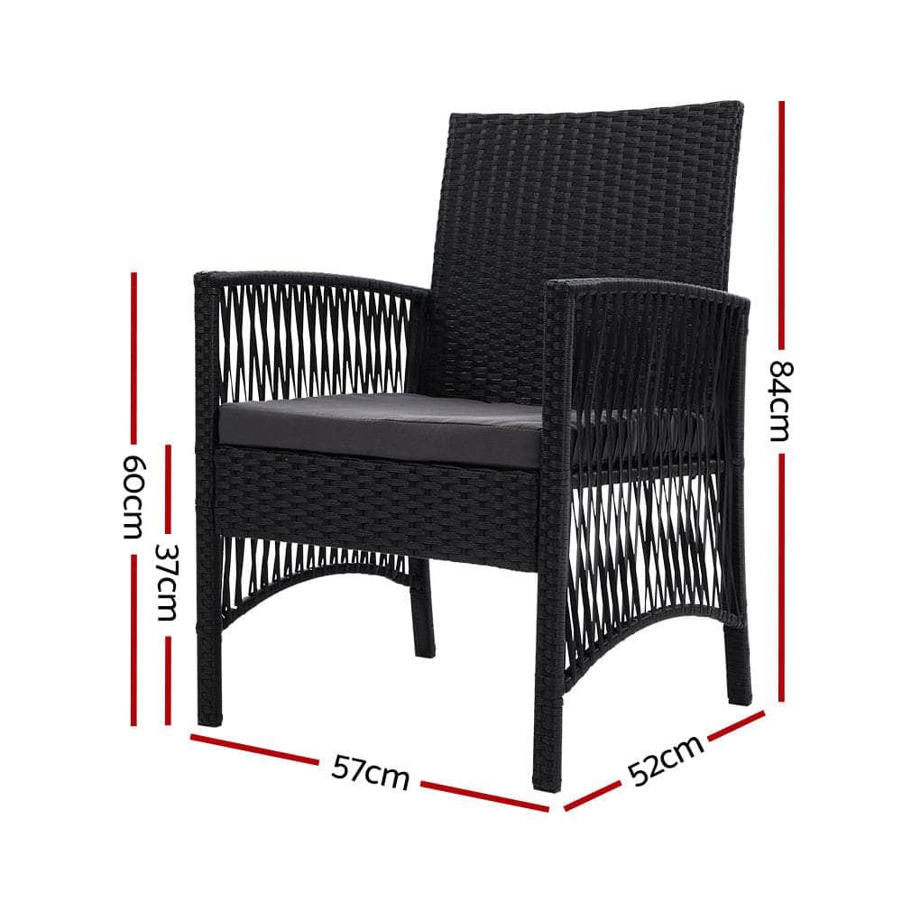 Outdoor Furniture Dining Chairs Rattan Garden Patio Cushion Black x2 Gardeon