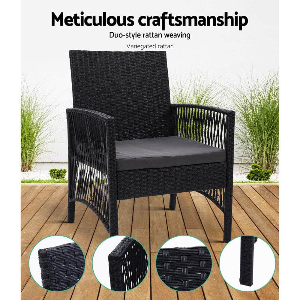 Outdoor Furniture Dining Chairs Rattan Garden Patio Cushion Black x2 Gardeon