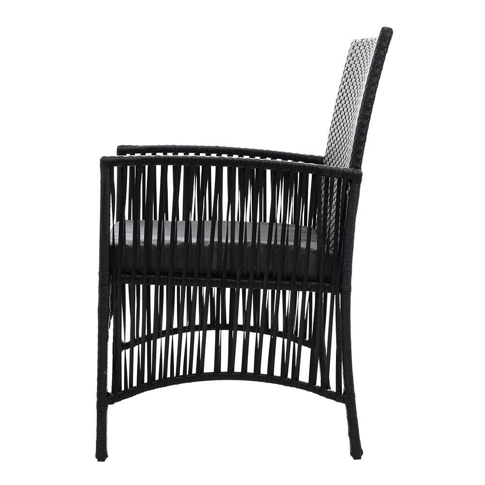 Outdoor Furniture Dining Chairs Rattan Garden Patio Cushion Black x2 Gardeon