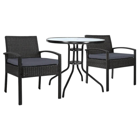 3Pc Bistro Set Outdoor Furniture Rattan Table Chairs Cushion Patio Garden Felix