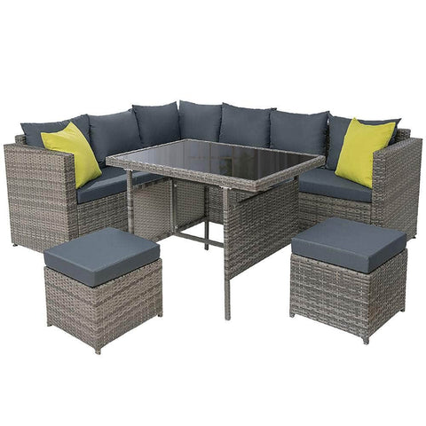 Outdoor Dining Set Aluminum Table Chairs Wicker Setting Grey
