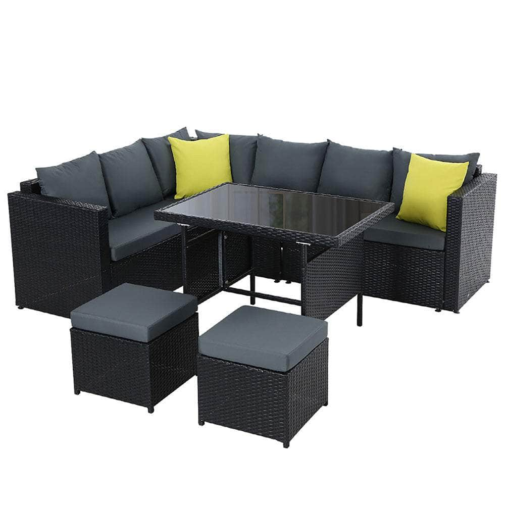 Outdoor Furniture Patio Set Dining Sofa Table Chair Lounge Wicker Garden Black