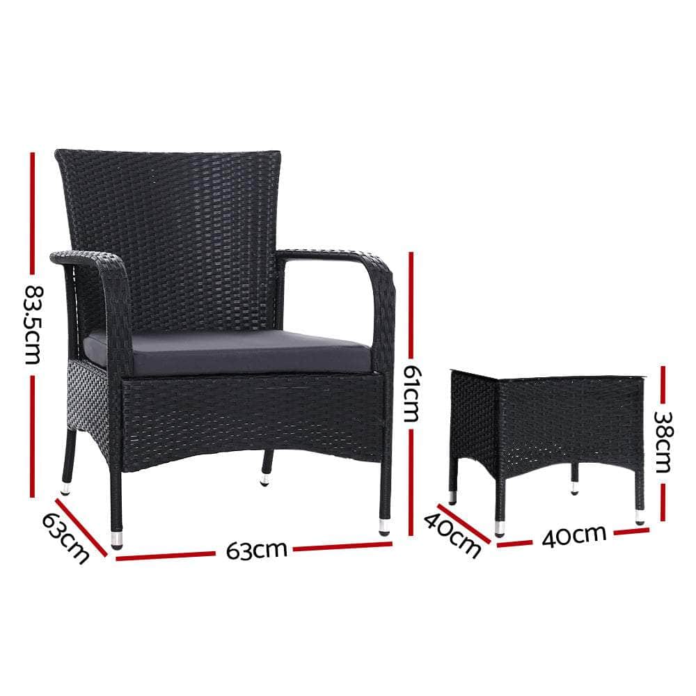 Outdoor Furniture Patio Set Wicker Rattan Outdoor Conversation Set Chairs Table 3PCS