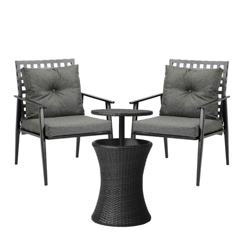 Outdoor Furniture Setting Ice Bucket Black/Brown Table 2 Seater