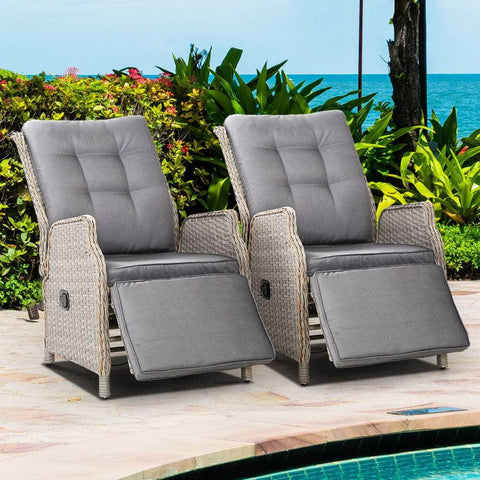 Outdoor Furniture Setting Patio Wicker Sofa Grey 2pcs