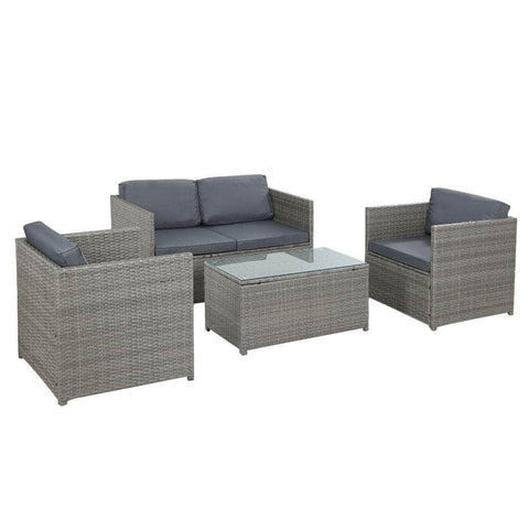 4-Piece Outdoor Sofa Set Wicker Couch Lounge Setting Grey