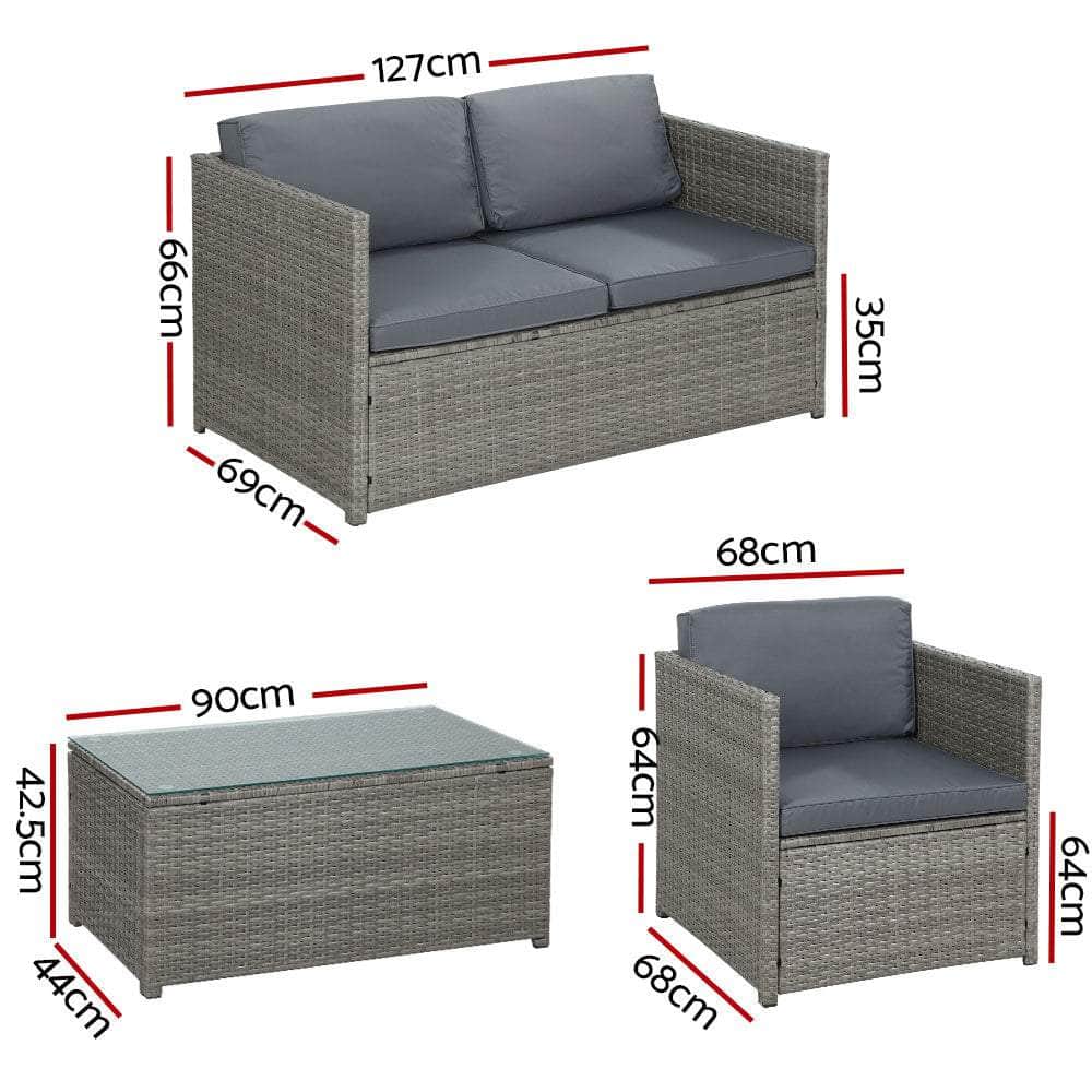 Outdoor Furniture Sofa Set 4-Seater Wicker Lounge Setting Table Chairs