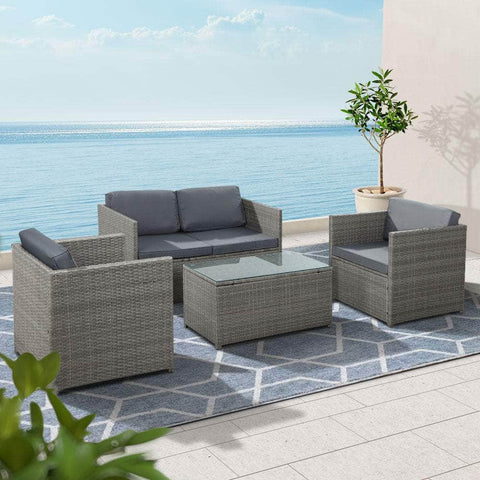 Outdoor Furniture Sofa Set 4-Seater Wicker Lounge Setting Table Chairs