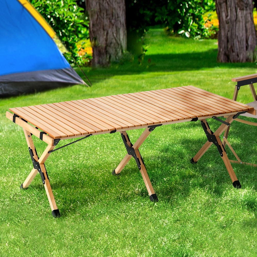 Outdoor Furniture Wooden Egg Roll Picnic Table Camping Desk 120Cm, 120Cm