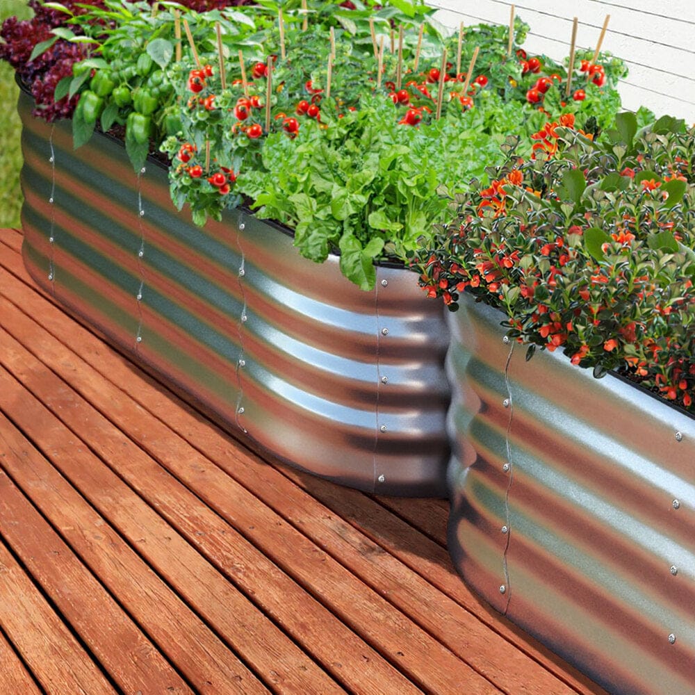 Outdoor Garden Bed Oval Galvanised Steel 160x80x42cm Silver